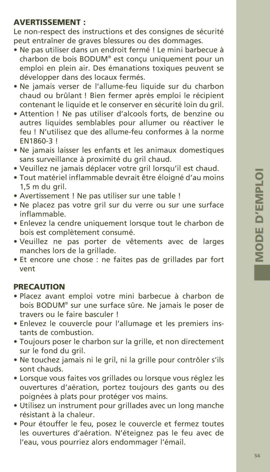 Bodum 11421 manual Avertissement , Precaution 